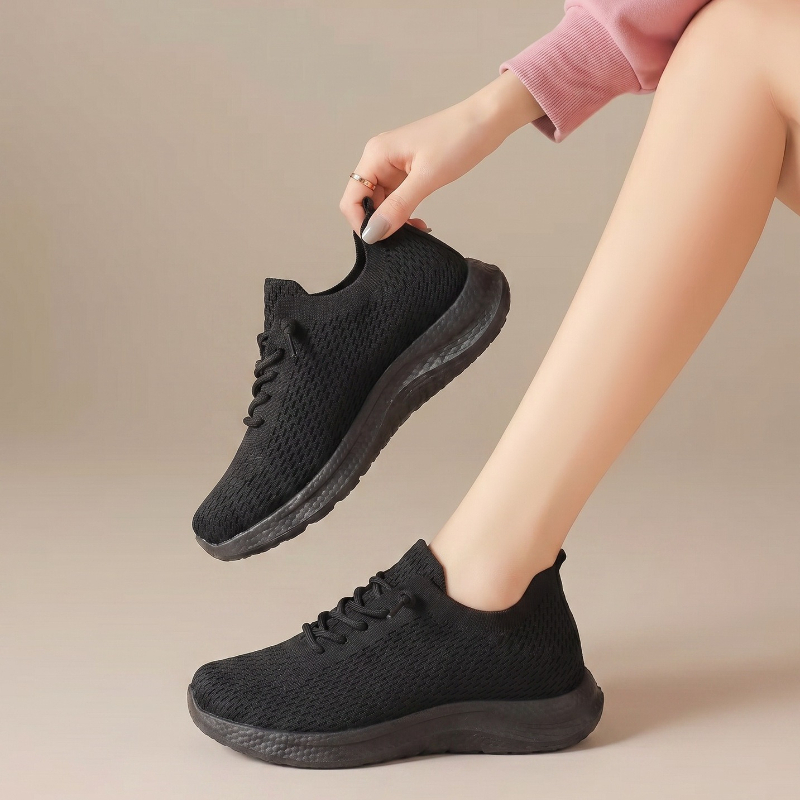 Knit Fabric Lace Up Sneakers - Zapatos de verano para mujer, transpirables,