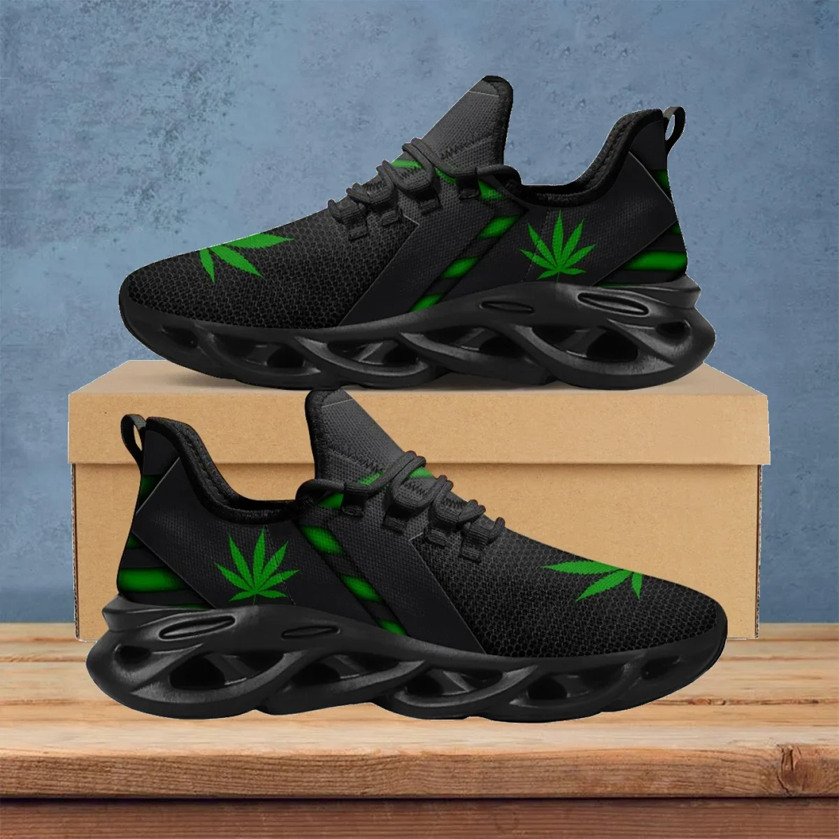 Breathable Mesh Athletic Shoes - Zapatillas Deportivas con Estampado de Hojas