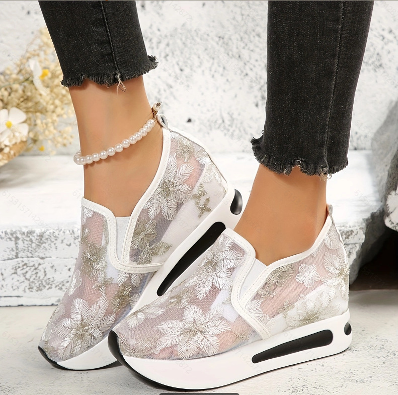 Breathable Mesh Athletic Shoes - Zapatos planos de encaje con plataforma