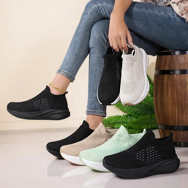 Knit Fabric Lace Up Sneakers - Zapatillas Deportivas Unisex Sin Cordones, Transpirables,