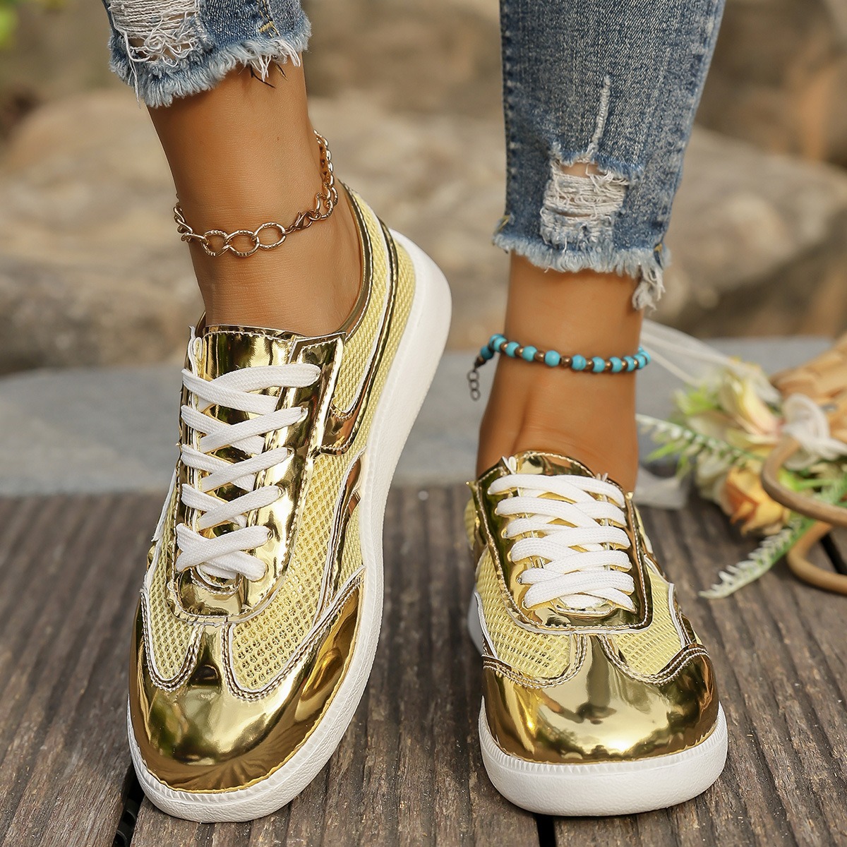 Nuevas zapatillas de deporte p - Knit Fabric Lace Up Sneakers reseña y precio