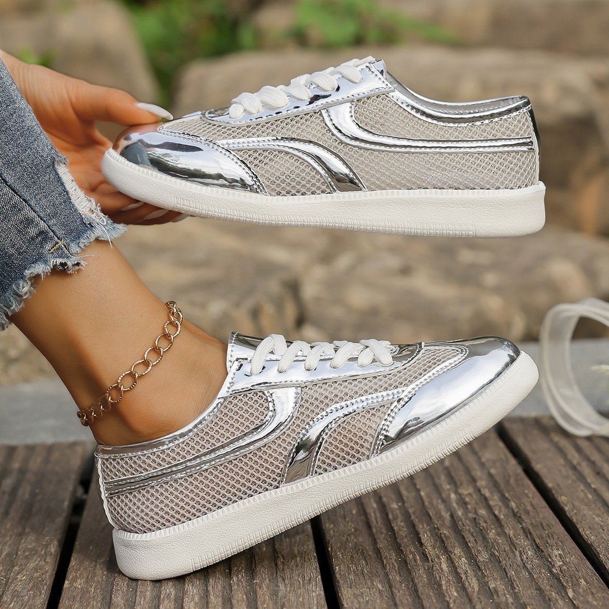 Nuevas zapatillas de deporte p - Knit Fabric Lace Up Sneakers reseña y precio