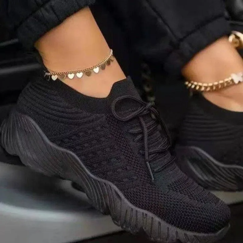 Zapatillas Deportivas Casuales - Knit Fabric Lace Up Sneakers reseña y precio