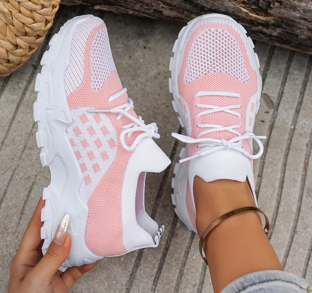 Zapatillas Deportivas de Malla - Knit Fabric Lace Up Sneakers reseña y precio