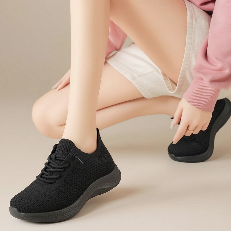 Zapatos de verano para mujer,  - Knit Fabric Lace Up Sneakers reseña y precio