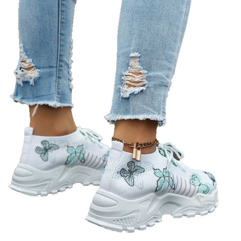 Zapatillas de deporte de malla - Knit Fabric Lace Up Sneakers reseña y precio
