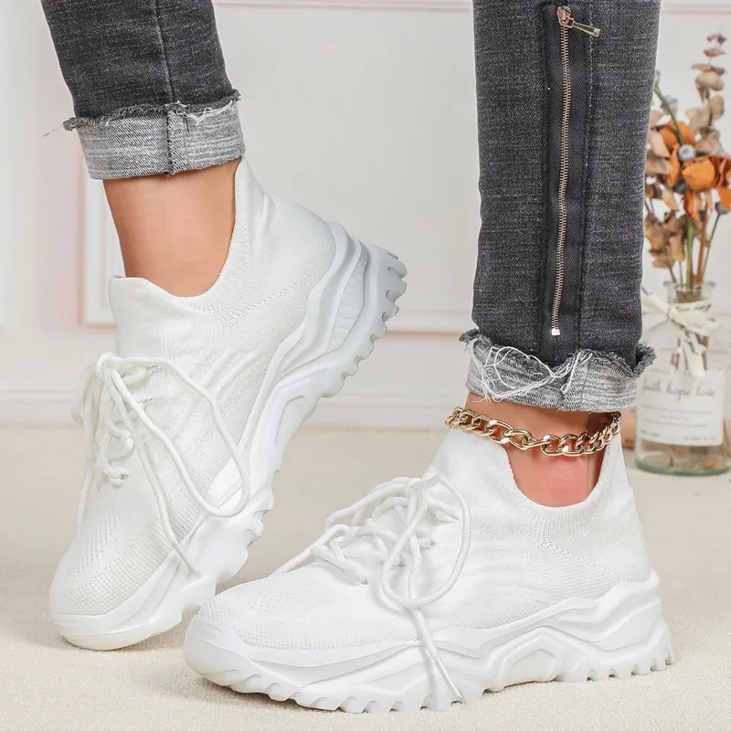Zapatillas Deportivas de Plata - Knit Fabric Lace Up Sneakers reseña y precio
