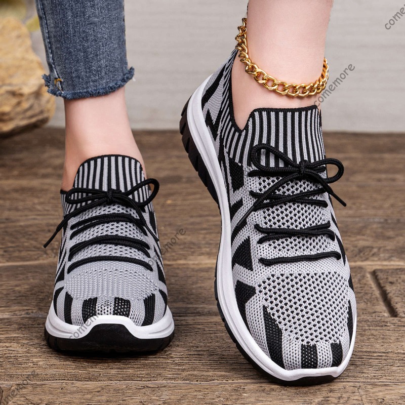 Zapatillas de punto sin cordon - Knit Fabric Lace Up Sneakers reseña y precio