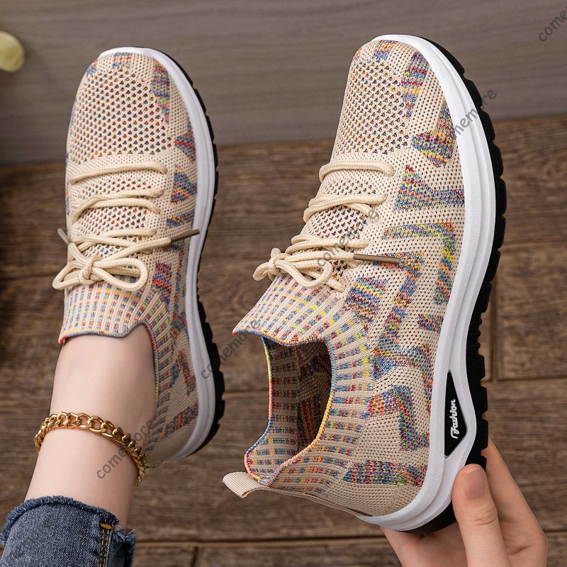 Zapatillas de punto sin cordon - Knit Fabric Lace Up Sneakers reseña y precio