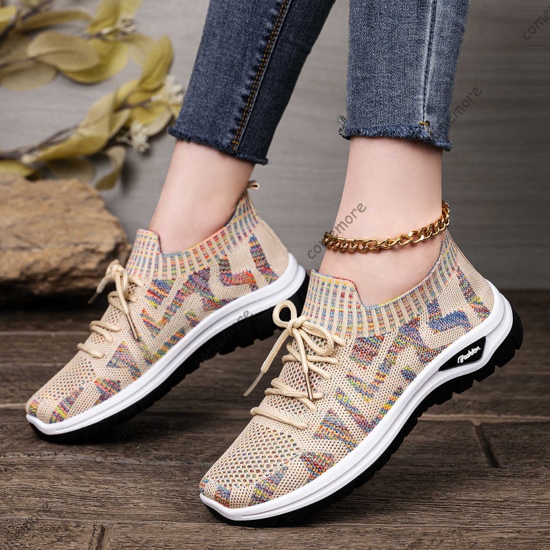Zapatillas de punto sin cordon - Knit Fabric Lace Up Sneakers reseña y precio