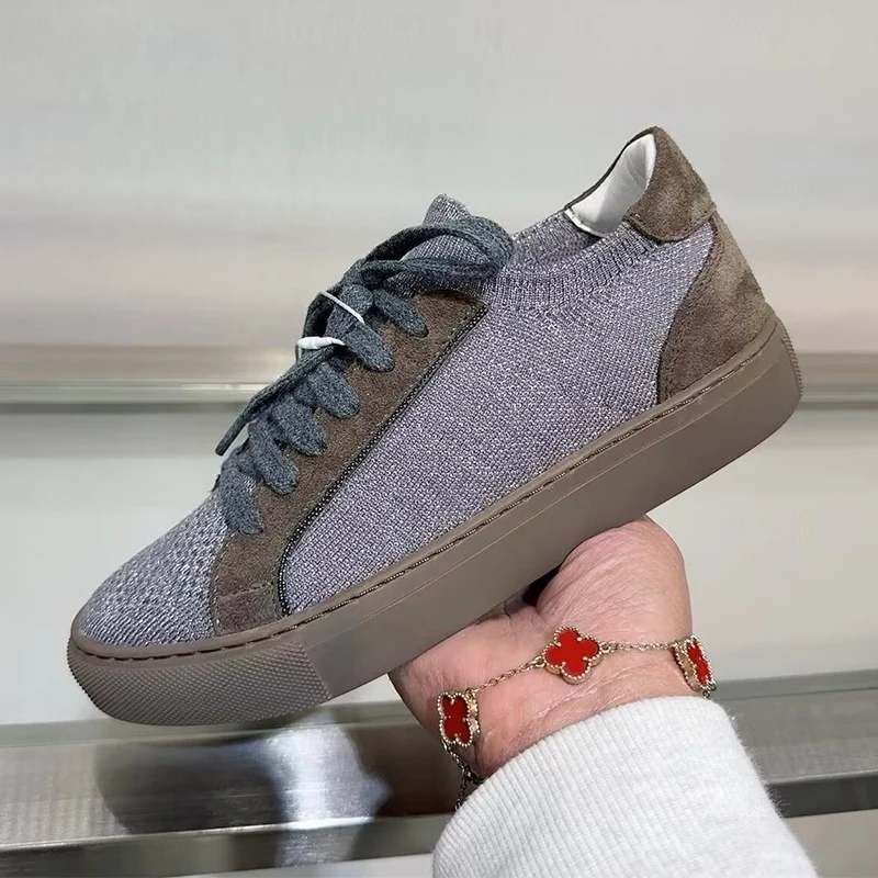 Zapatillas de deporte transpir - Knit Fabric Lace Up Sneakers reseña y precio