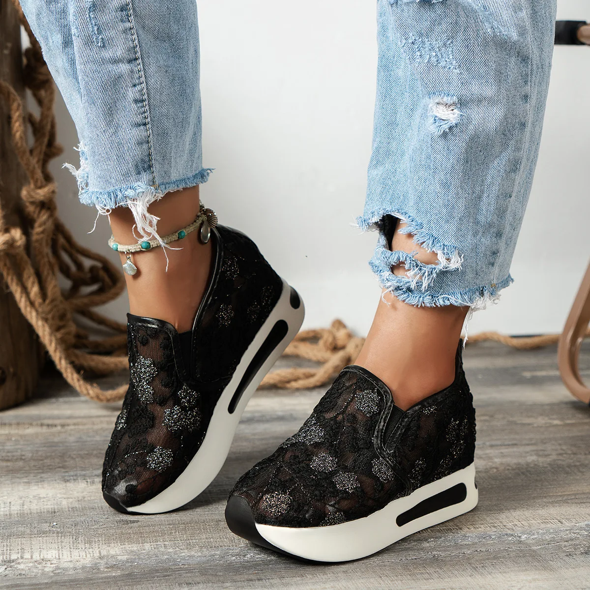 Zapatos planos de encaje con p - Breathable Mesh Athletic Shoes reseña y precio